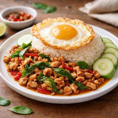 Pad Kra Pao Gai (pollo salteado con albahaca tailandesa).&nbsp;Tailandia